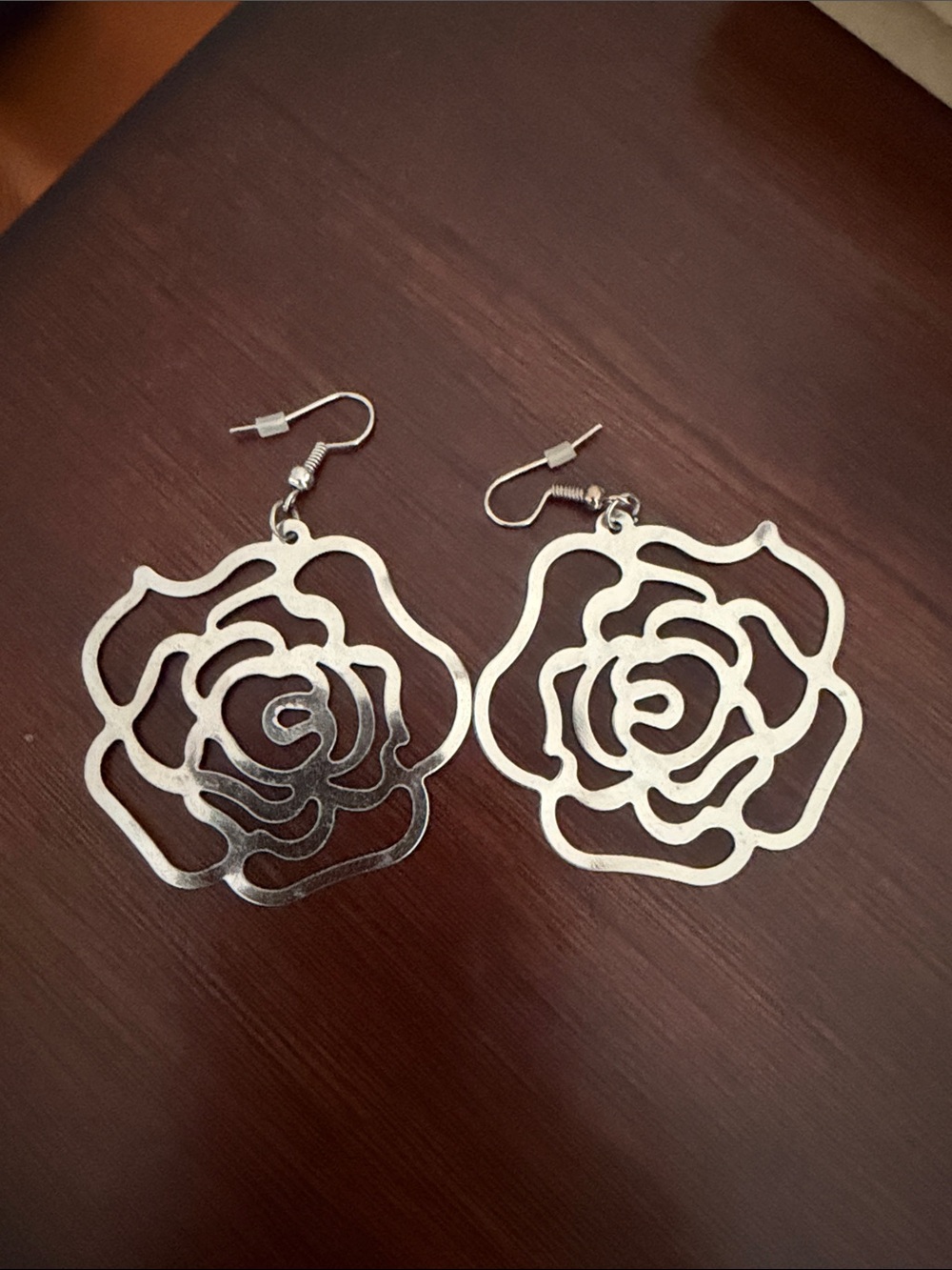 Silver Rose Cutout Dangle Earrings - Women's Jewelry